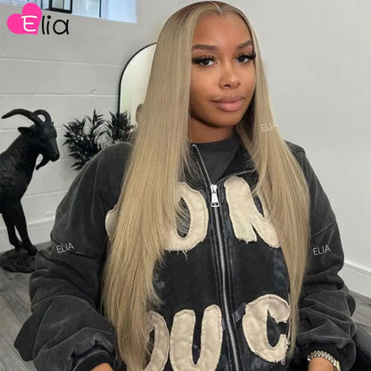 250 Density Brown Roots Blonde Colored Hair Wig Body Wave 32 Inches 13x6 Lace Frontal Human Hair Wig for Women Pre plucked 13x4