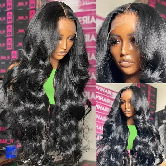 Natural Black Brazilian Body Wave Human Hair Wigs 13x4 HD Transparent Lace Front Wig Pre-Plucked 180% Density Lace Frontal Wig Merit Sell