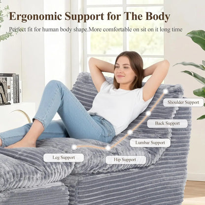 Boneless Chaise Lounge Chair Indoor, Adult Bean Bag Chair with Compressed Memory Foam, Comfy Back Support Sofa Bed, Customized