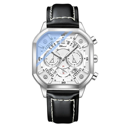 CHENXI High Quality Multifunctional Business Leisure Watches For Man Square Dial Leather Strap Quartz Wristwatches Clock Gifts