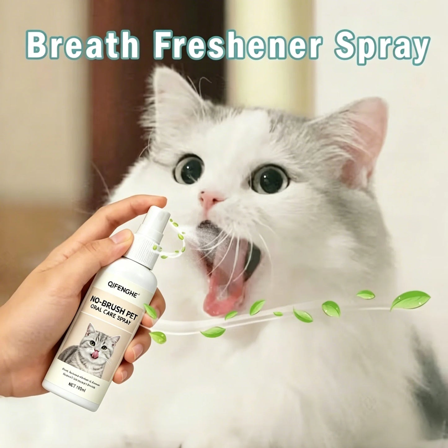 NO-BRUSH PET ORAL CARE SPRAY,  Fresh Breath for Cats & Dogs, Daily Oral Hygiene Cleaner for All Breeds