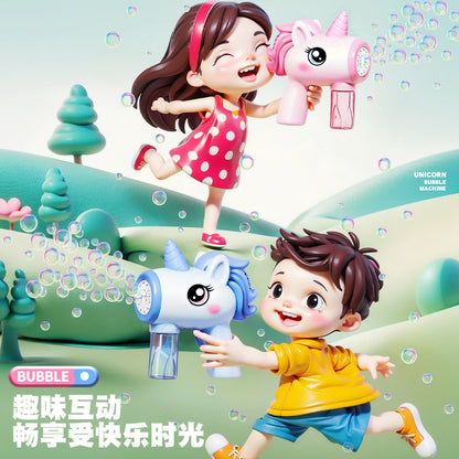 2025 Unicorn Electric Bubble Gun Kids Toy Bubbles Machine Automatic Soap Blower with Light Outdoor Party Games Children Gift Toy