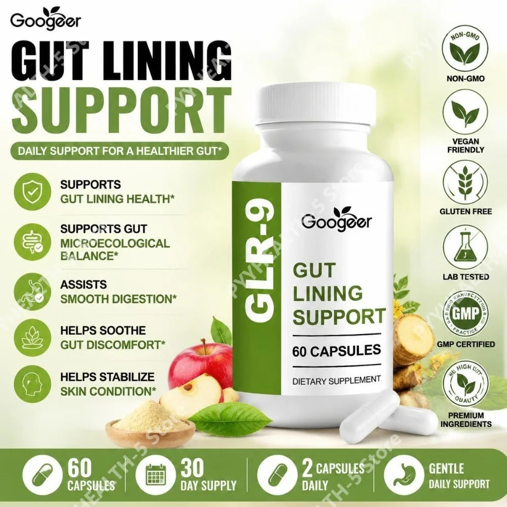 Googeer Gut Lining Support Capsules with Apple Cider Vinegar Powder, Inulin Fiber, Enzyme Blend and Probiotics 60 Capsules