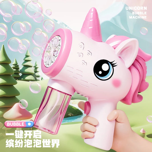 2025 Unicorn Electric Bubble Gun Kids Toy Bubbles Machine Automatic Soap Blower with Light Outdoor Party Games Children Gift Toy