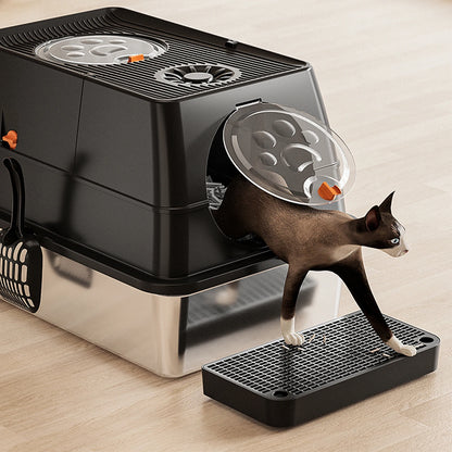 Stainless Steel Cat Litter Box with Lid Large Enclosed High Sided Litter Box Carbon Filters Easy Cleaning Anti-Urine Leakage