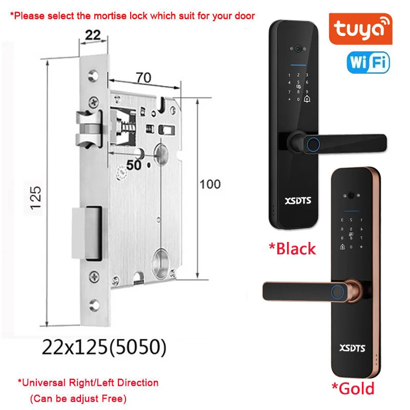 XSDTS Electronic Smart Door Lock Tuya Wifi Digital Biometric Camera Fingerprint Smart Card Password Key Unlock