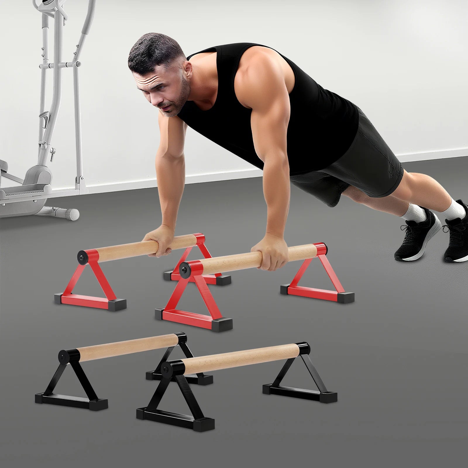 Wood Push up Bars, 50cm Handstand Bars for Calisthenics, Triangle Pushup Stands Bars Bearing 400kg for Home Office Gym