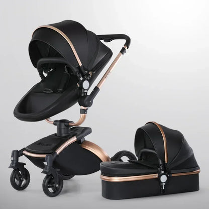 Landscape baby carriage PU leathe Baby stroller 3in1 Two-way High r Foldable shock-absorbing eggshell stroller 2in1