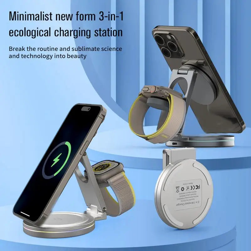 Wireless Charging Station Anti-Skid Adjustable Charging Dock Zinc Alloy Phone Watch Charging Stand With 360 Rotation Design