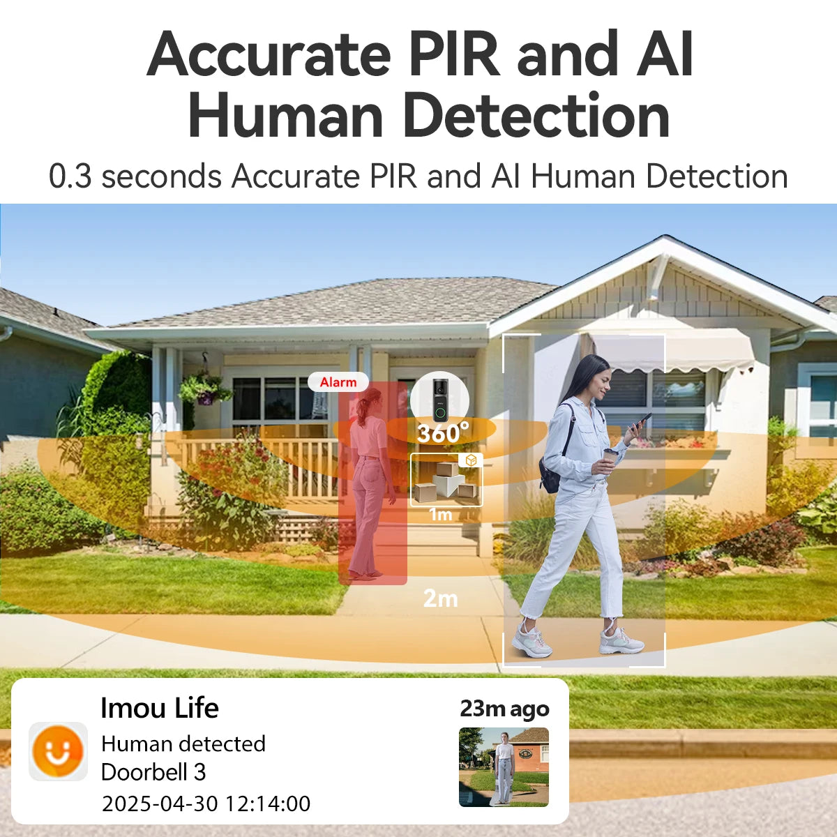 IMOU 2k Video Doorbell 3 with Chime fisheye lens Human Package Detection Rechargeable Battery Two-way Talk Waterproof 360° View