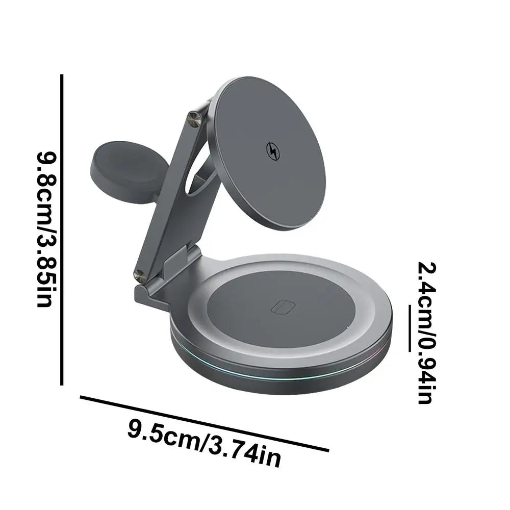 Wireless Charging Station Anti-Skid Adjustable Charging Dock Zinc Alloy Phone Watch Charging Stand With 360 Rotation Design