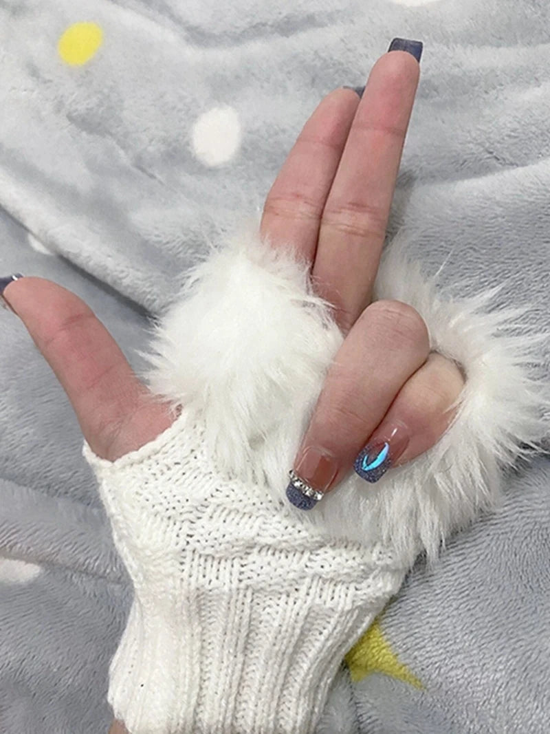 nail art gloves white plush knitted elastic fingerless gloves for photo nails warm sleeve decoration Nails Accessories supplies