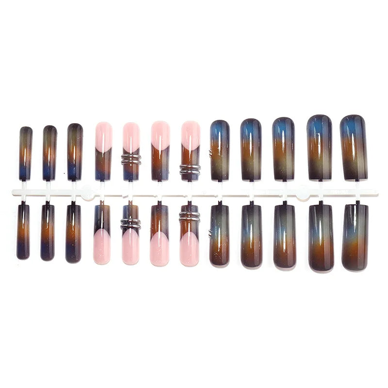 24pcs Smudging Color Simple False Nail Tips European Long Coffin French Style Press On Nails Spicy Girl Detachable Fake Nail