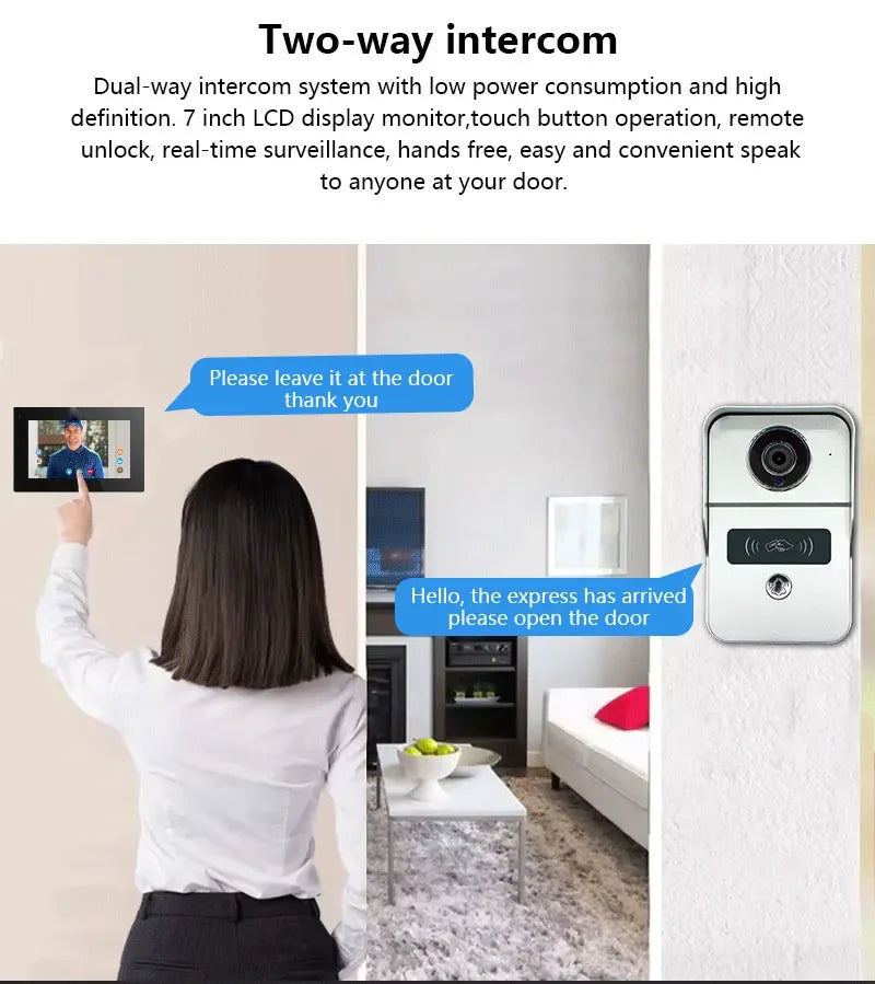ANJIELO Smart Wifi 2-line intercom video Doorbell System 7/10-inch monitor 1080P doorbell camera Video doorbell Cartuya unlock