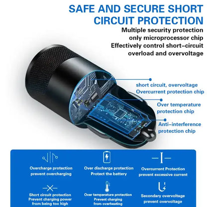 3.1A USB Car Charger Aluminum Alloy PD Fast Charging for Mobile Phone Tablet 15W Dual Port Car Charger Adapter Fast Car Charger