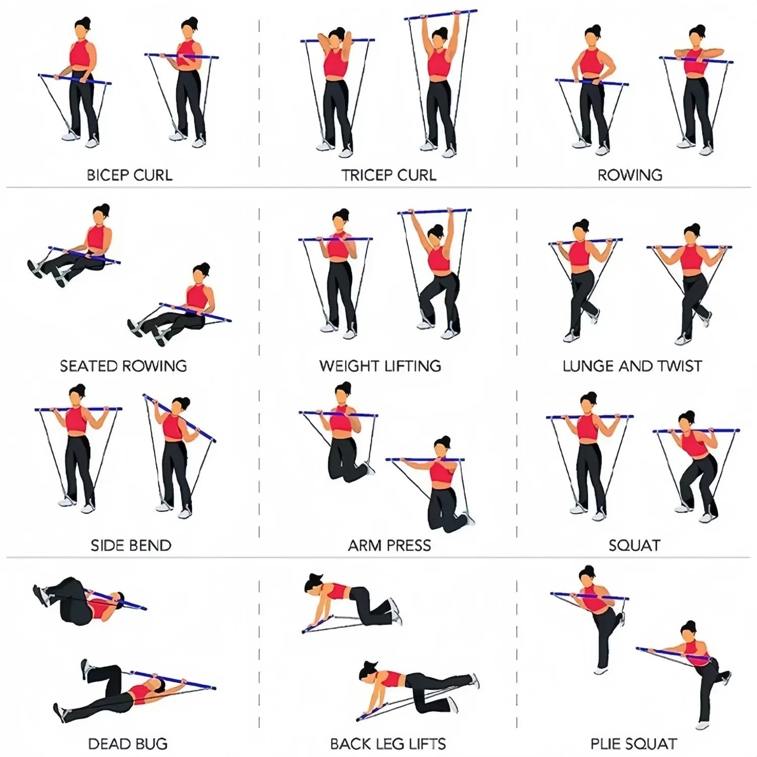 Portable Yoga Pilates Bar Stick with Resistance Band Home Gym Muscle Toning Bar Fitness Stretching Sports Body Workout Exercise
