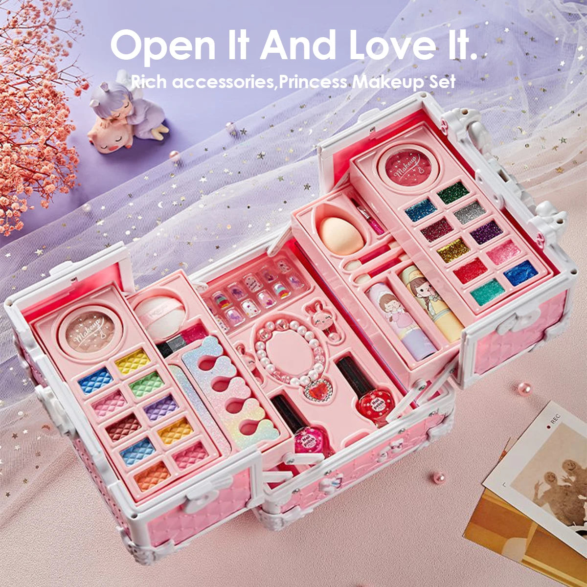 Kids Makeup Kit for Girls Princess Real Washable Pretend Play Cosmetic Set Toys with Mirror Non-Toxic & Safe Birthday Gifts - Merit Sell