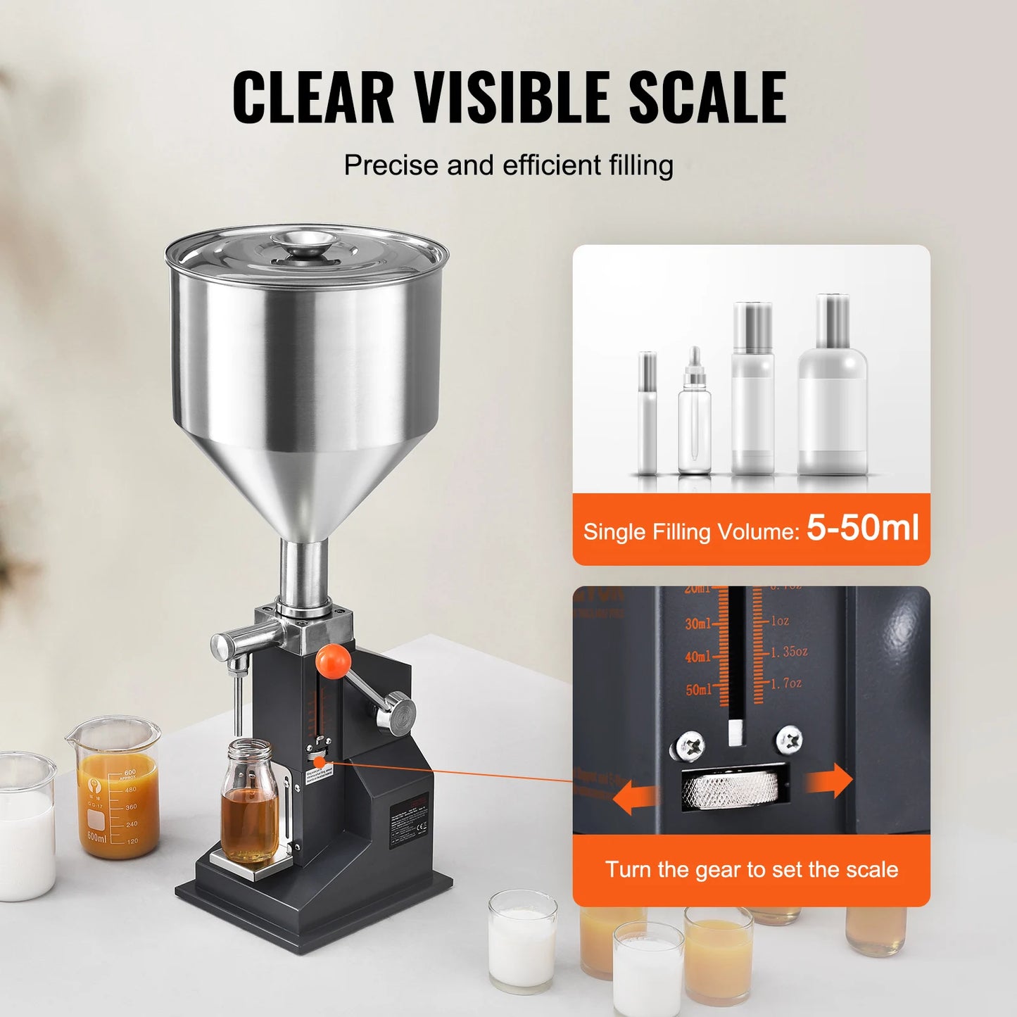 SucceBuy 5-100ml /5-50ml Manual Paste Liquid Filling Machine with Hopper Adjustable Bottle Filler for Milk Water Shampoo Honey - Merit Sell
