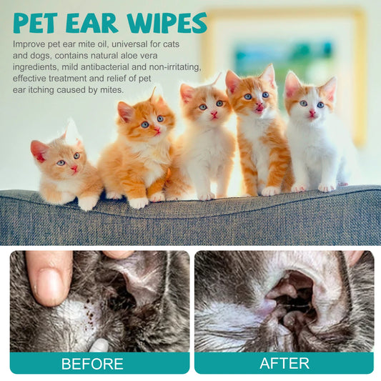 YEGBONG 50pcs Hypoallergenic Pet Ear Cleaning Finger Sleeves Pre Soaked Gentle Solution for Dogs and Cats Mite Control Ear Debri