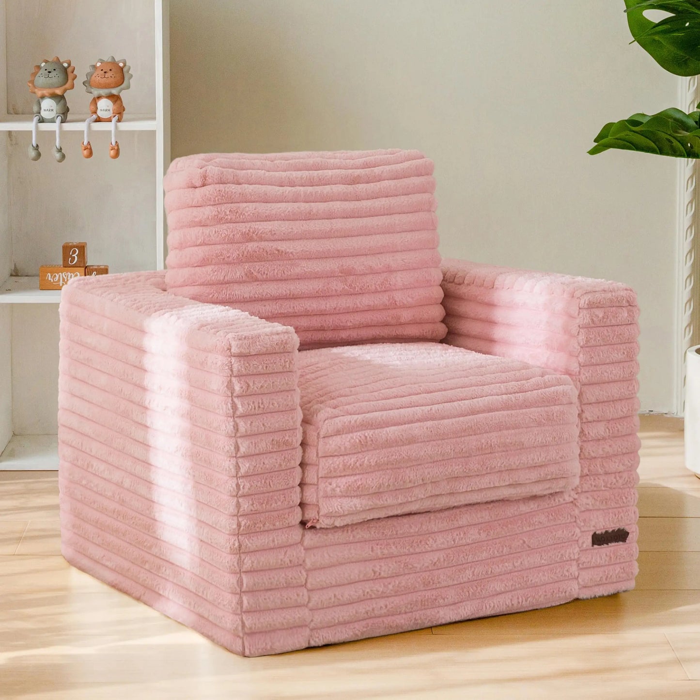 Kids Bean Bag Chair, Comfy Faux Fur Bean Bag Sofa with Filler, Upholstered Floor Sofa with Pillows and Armrests, Lazy Floor Chai