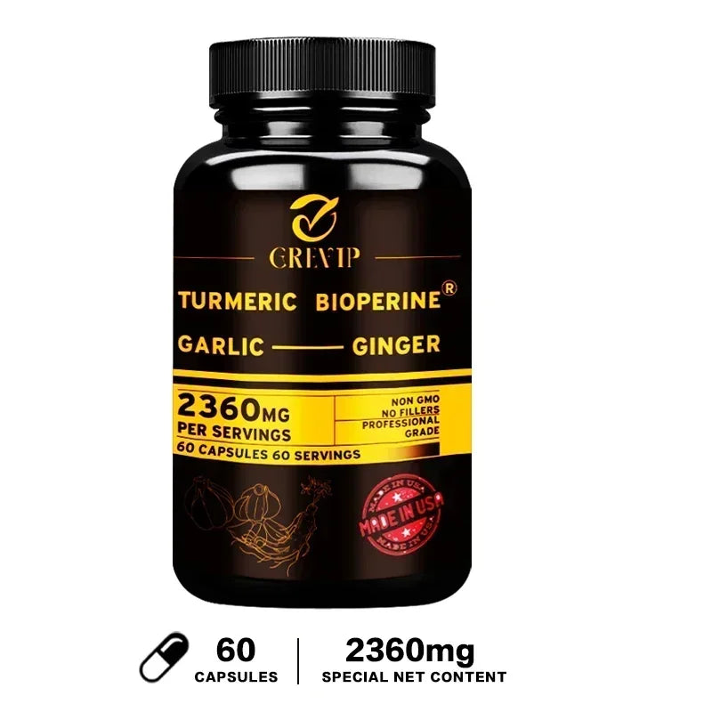 4-in-1 Turmeric Ginger Supplement - with Garlic Curcumin Black Pepper - Joints, Immune Support, Improves Digestion Supplement