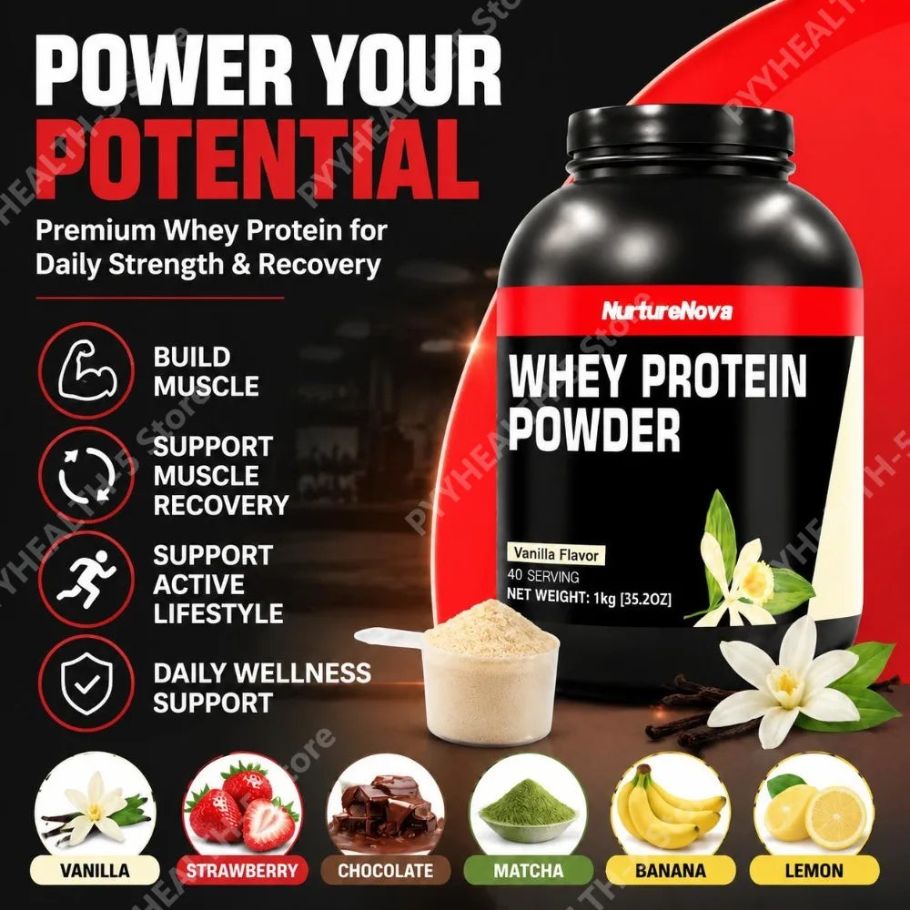 NurtureNova Whey Protein Powder Build Muscle Muscle Recovery Sports Vanilla Flavor Whey Protein Powder 40 Servings 1kg (35.2oz)