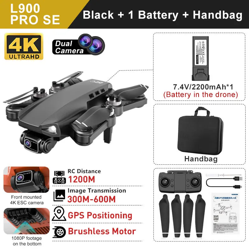 LYZRC L900 PRO SE Drone 4K Professional HD Dual Camera GPS Dron 5G WIFI FPV Foldable Quadcopter Brushless Motor RC Helicopter
