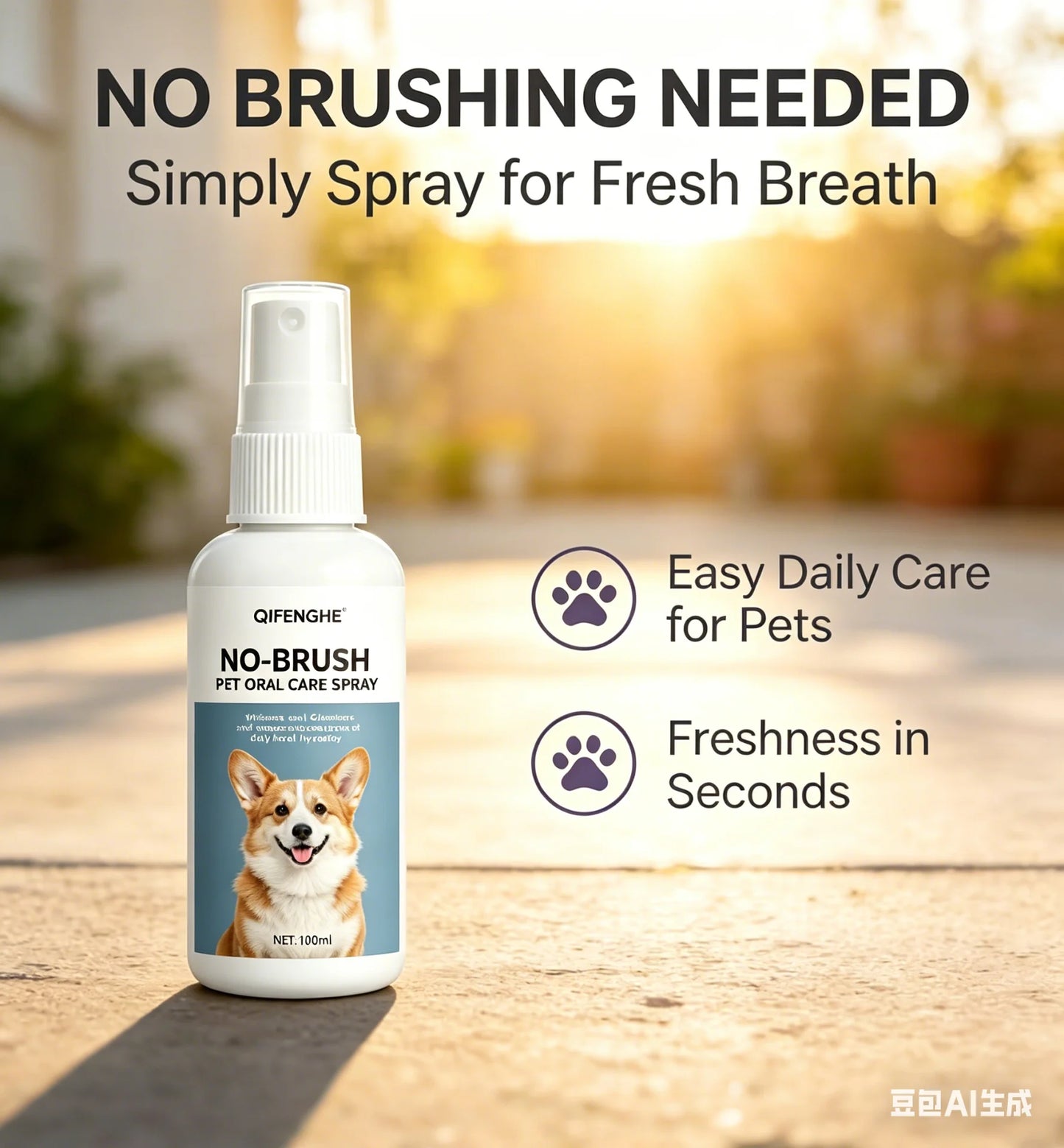 NO-BRUSH PET ORAL CARE SPRAY, No Brushing Needed Pet Breath Freshener, Gentle Oral Cleaner for  Cat Dog Daily Dental Care
