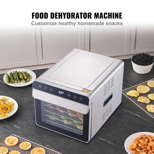 SucceBuy 6 Trays Food Dehydrator Machine 700W Stainless Steel Electric Food Dryer w/ Digital Adjustable Timer & Temperature
