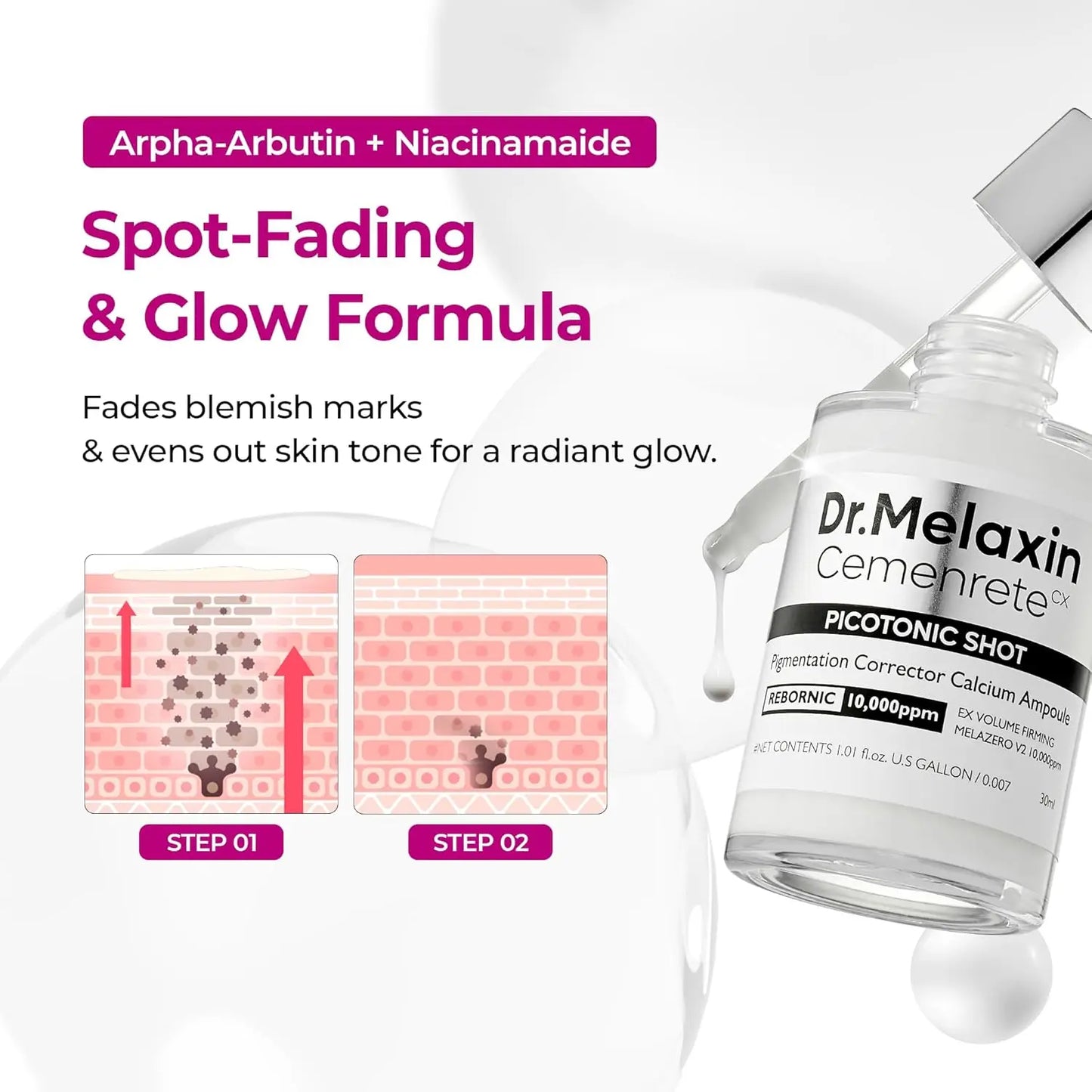 Cemenrete Picotonic Shot Calcium Serum for Firming Density collagen serum Even Skin Tone & Skin Clarity Anti-aging Dark spot