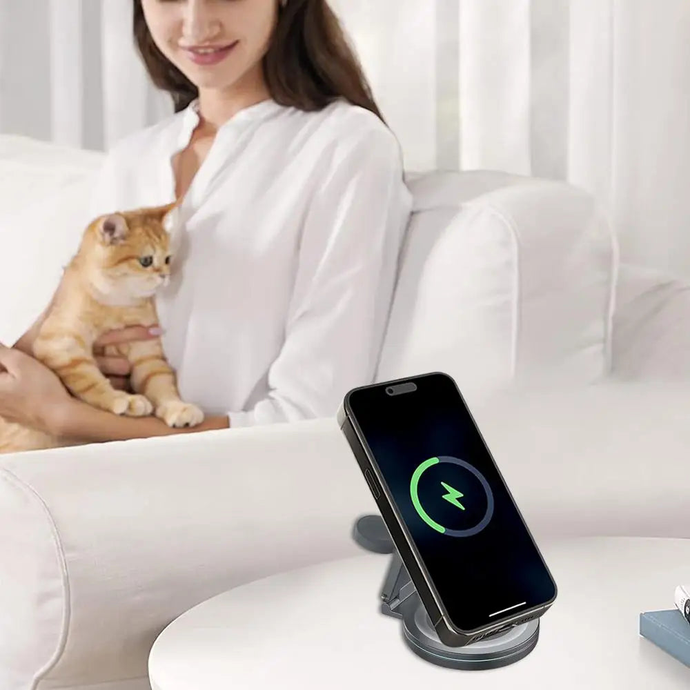 Wireless Charging Station Anti-Skid Adjustable Charging Dock Zinc Alloy Phone Watch Charging Stand With 360 Rotation Design