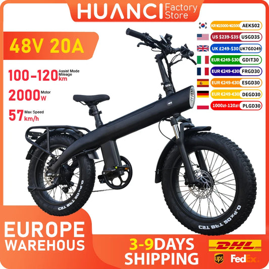 HUANCI Q3 Mountain Electric bicycle 2000W 60KM/H removable battery electric bike 48V 20AH Ebike 20Inch fat tire Off-Road e bike