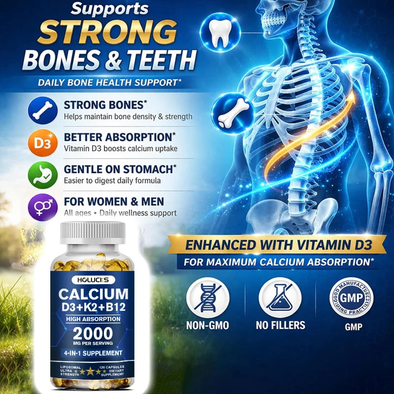 Calcium Supplements, with Vitamin D3 K2, Strong Bone Teeth Joints, Support Heart & Brain Health, for Immune System