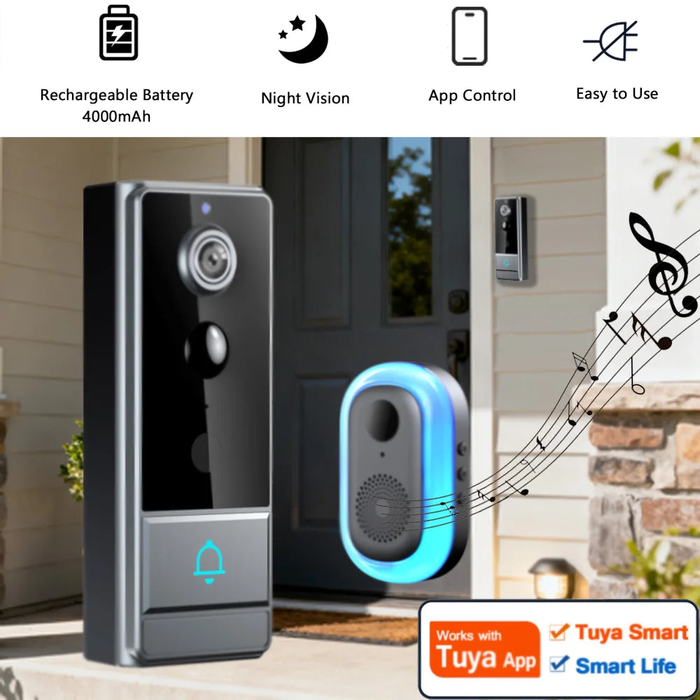 Wireless Smart Video Doorbell, Video Doorbell Camera, Home Security WiFi Doorbell Camera, PIR Motion Doorbell