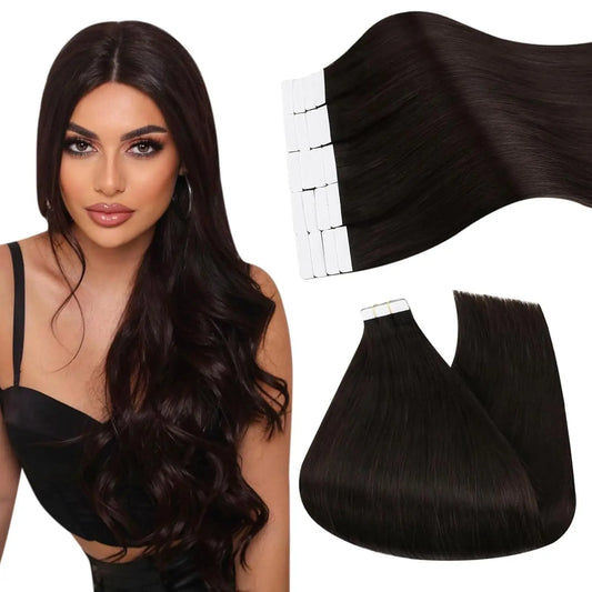 Ugeat Human Hair Tape in Extensions Brown Hair Extensions Real Human Hair Dark Brown Remy Hair Invisible Double Sided