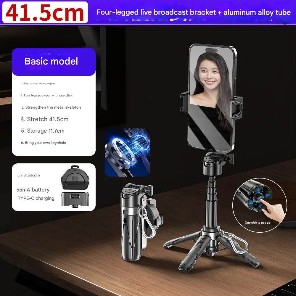 2025 New Upgraded Magnetic Design Mini Bluetooth Portable Telescopic Multi functional Tripod Phone Selfie Stick