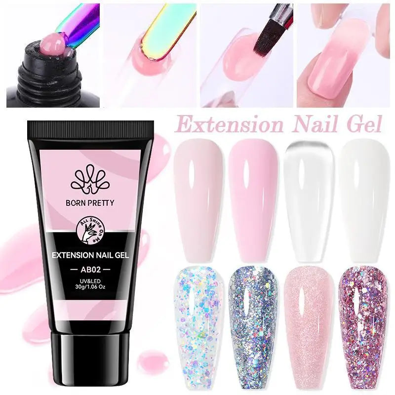 BORN PRETTY 30ml Extension Nail Gel Polish Glitter Crystal Nail Art Fast Extend Nude Pink Varnis Semi Permanent UV Hard Gel Nail