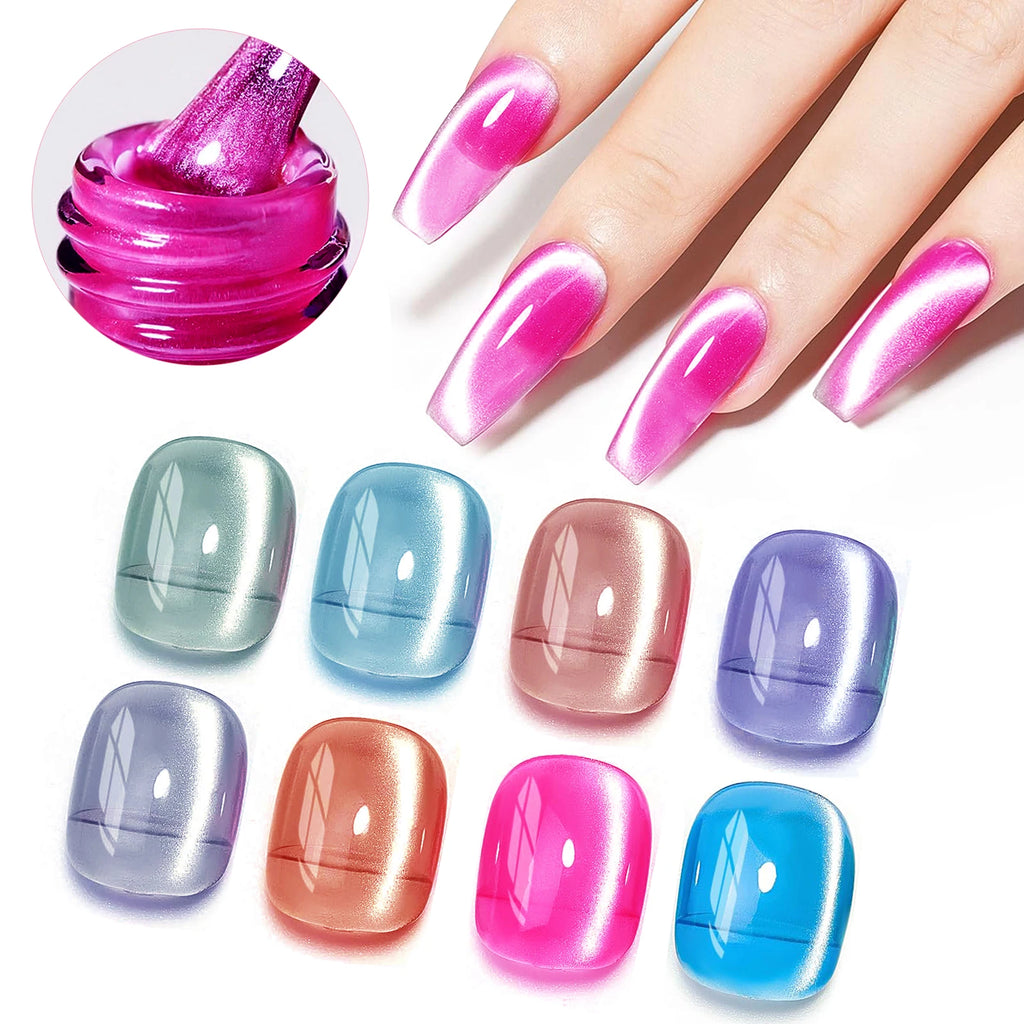 8ml Sparkling Water Light Cat Eye Gel Semi Permanent Soak Off Holographic Crystal Magnetic Gel Polish For Nail Art DIY Manicure