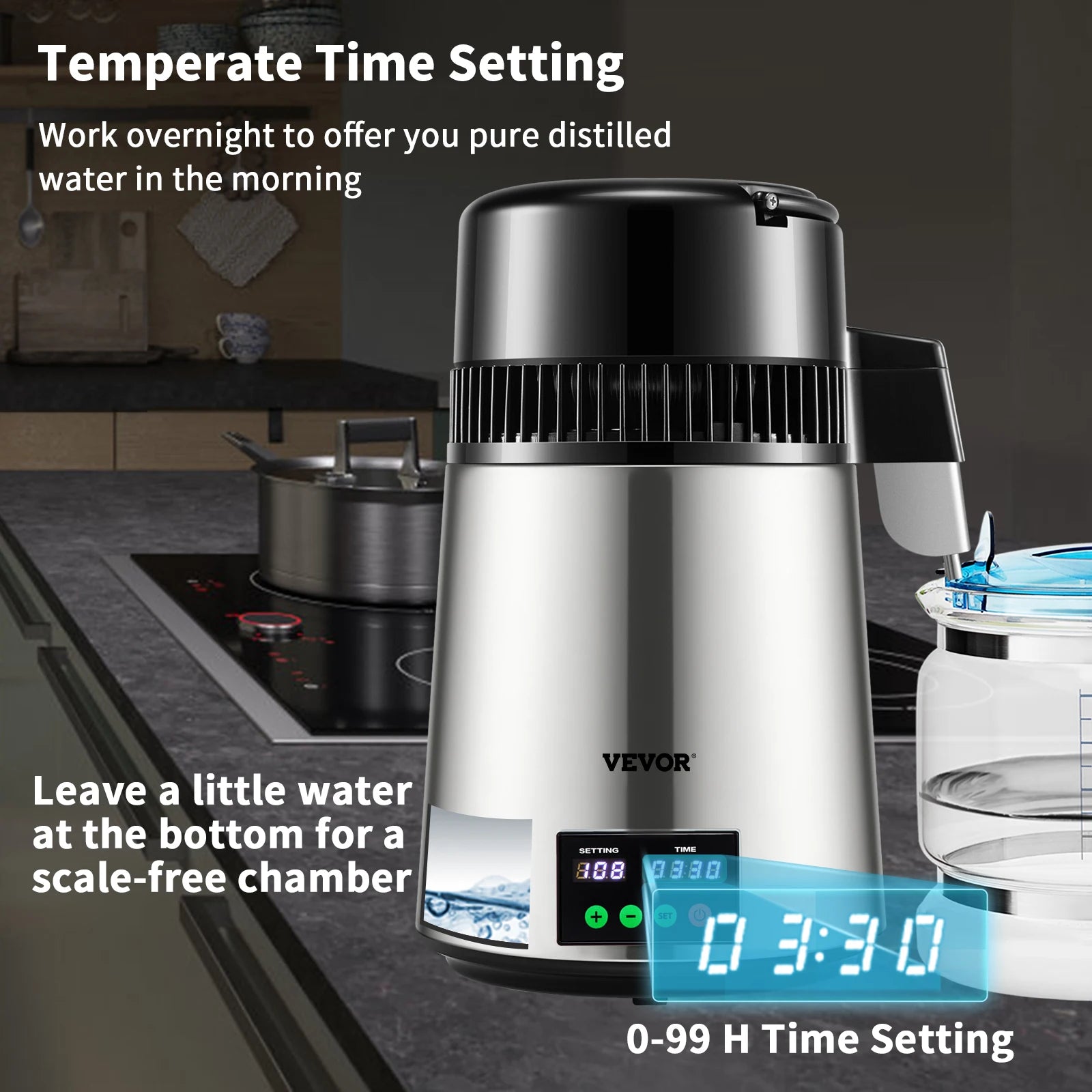 SucceBuy 4L Water Distiller Purifier Filter 1 L/H Distilling Speed Dispenser Drinking Bottle Softener Touch Screen Home Use - Merit Sell