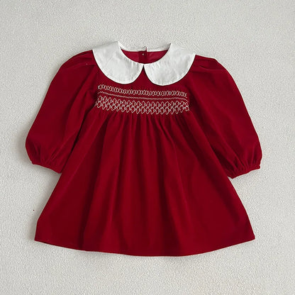 Spring Autumn Kids Baby Girls Long Sleeve Sweet Solid Color Princess Dress New Kids Baby Girls Dress Children Clothes Dress
