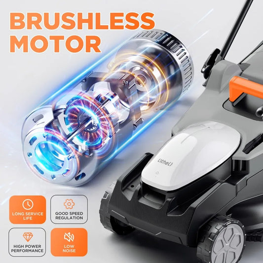 Litheli 16 Inch Lawn Mower 2x20V Electric Coreless Lawn Mower Lightweight Push Mower with 6-Position Height Adjustment, 2 X 4.0A