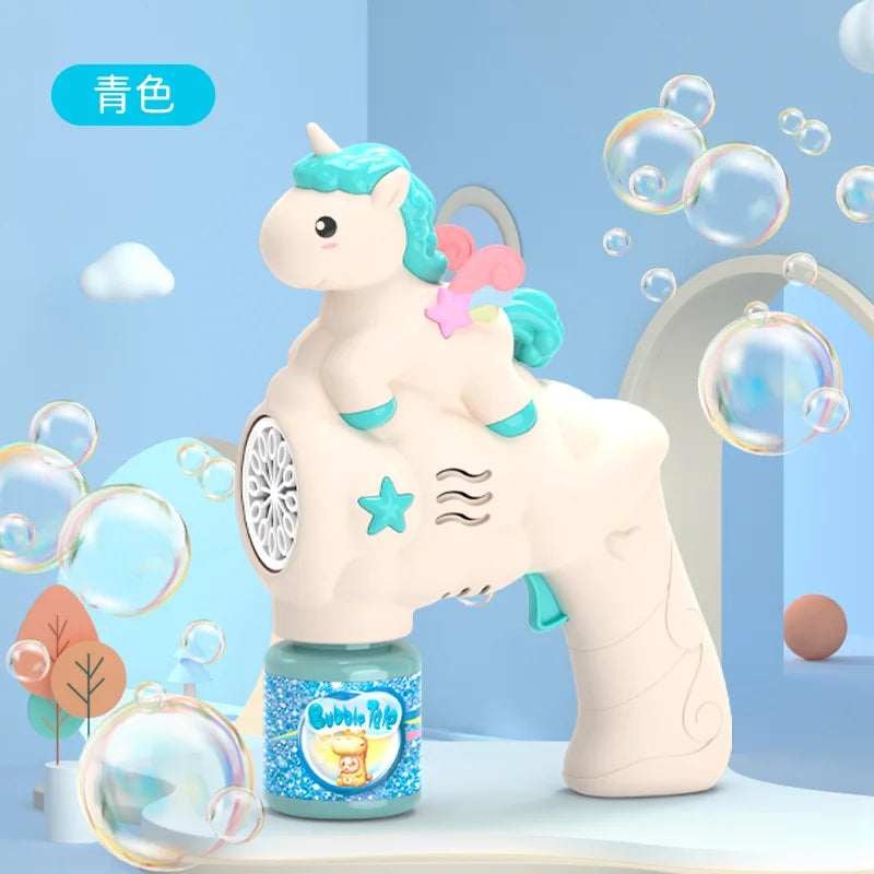 2025 Unicorn Electric Bubble Gun Kids Toy Bubbles Machine Automatic Soap Blower with Light Outdoor Party Games Children Gift Toy