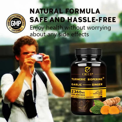 4-in-1 Turmeric Ginger Supplement - with Garlic Curcumin Black Pepper - Joints, Immune Support, Improves Digestion Supplement