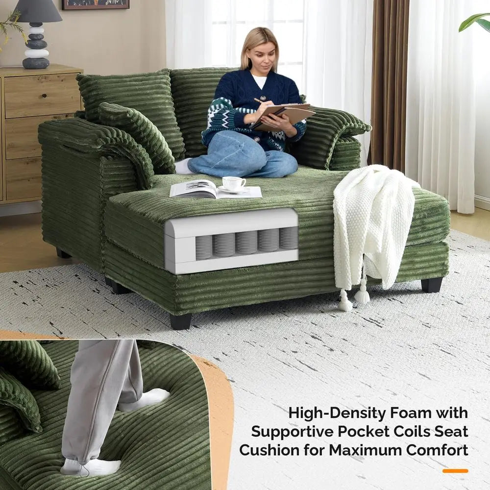 Lounge Chair, 56 Oversized Reading Chair Corduroy Chaise Sofa Recliner Bed holstered Comfy Sleeper Couch with Throw Pillows a