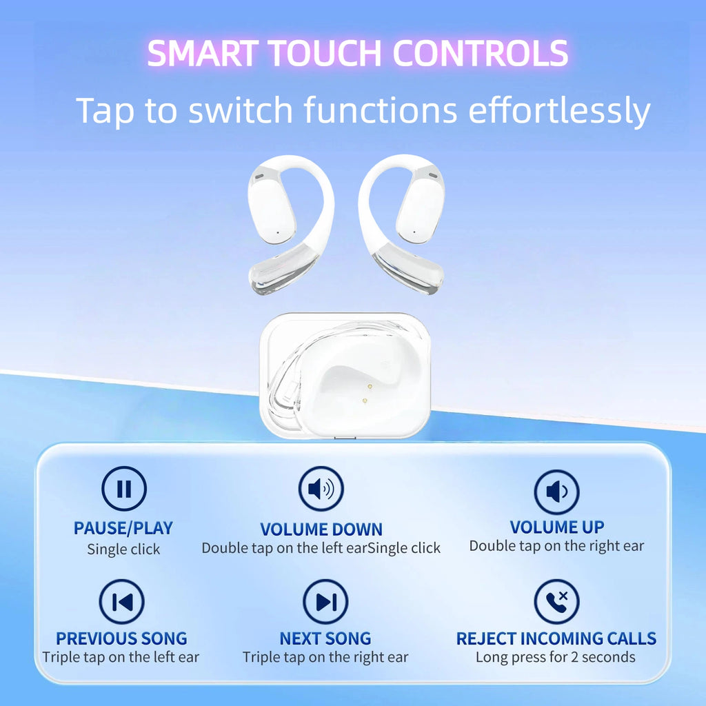 Open Ear Earbuds Bluetooth 5.4 Wireless Earbuds with Ear Hooks Stereo Open Ear Headphones with Clear Call for Running and sports