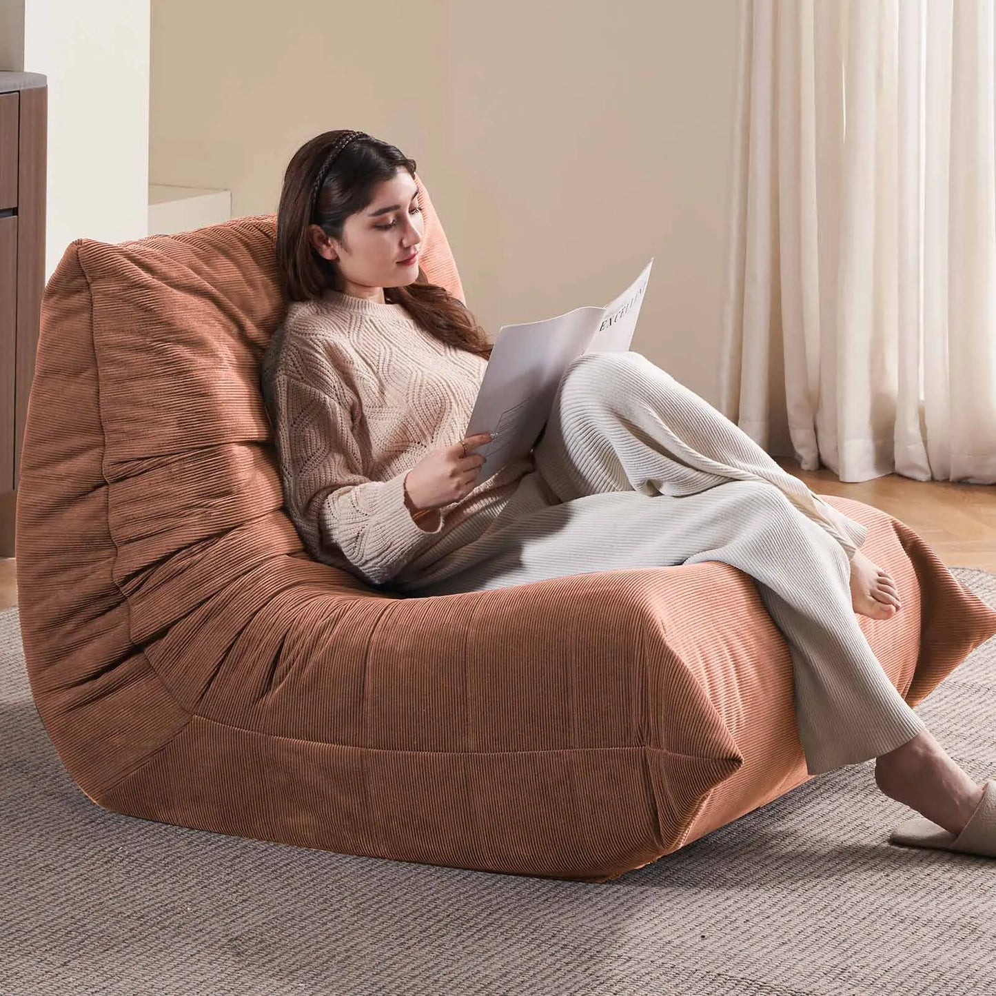 Extra Bionic Floor-Standing Recliner Chair, Single Bean Bag Sofa with High Elasticity Sponge