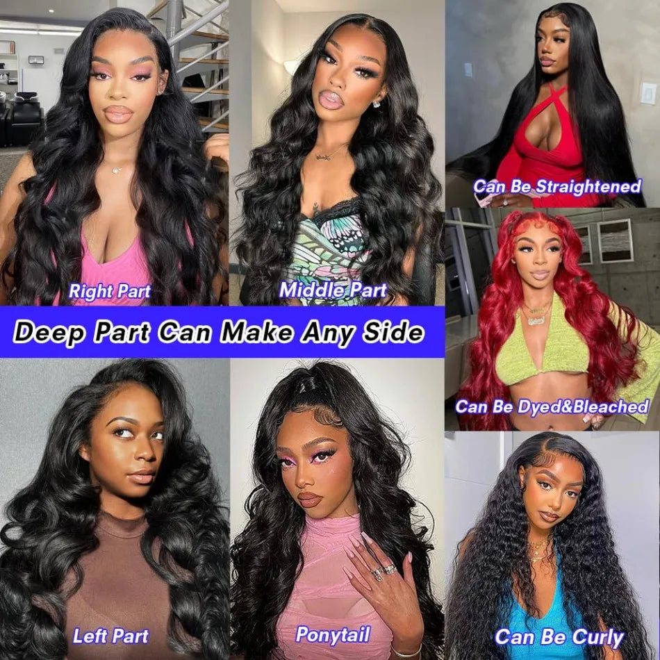 Deep Wave Wigs Human Hair 13x6 Deep Wave Lace Front Wigs Glueless Brazilian Pre Plucked with Baby Hair Natural Color for Black