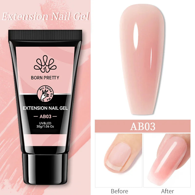 BORN PRETTY 30ml Extension Nail Gel Polish Glitter Crystal Nail Art Fast Extend Nude Pink Varnis Semi Permanent UV Hard Gel Nail