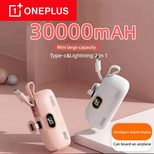 OnePlus 30000mAh Mini Portable Power Bank Capsule Mobile Power Supply Emergency External Battery Fast Charger Type-c For iPhone