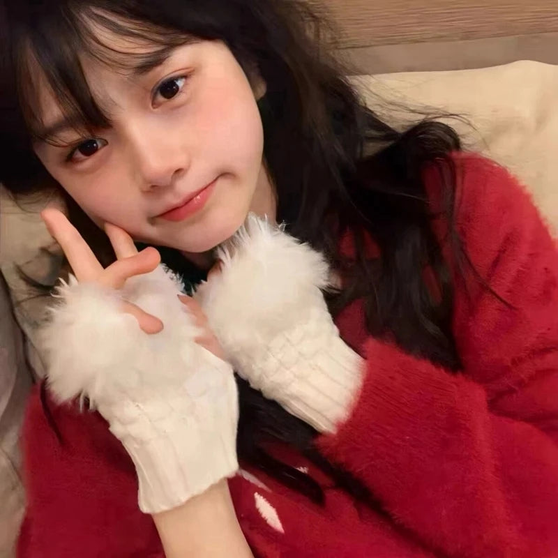 nail art gloves white plush knitted elastic fingerless gloves for photo nails warm sleeve decoration Nails Accessories supplies